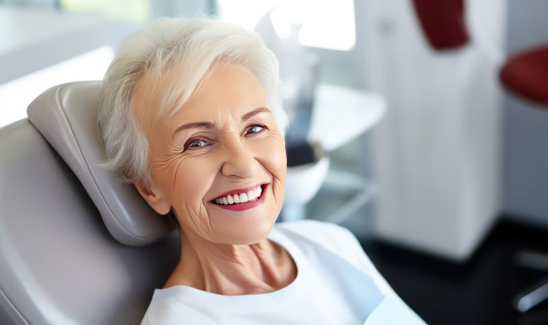 Smiling older woman in dental treatment chair