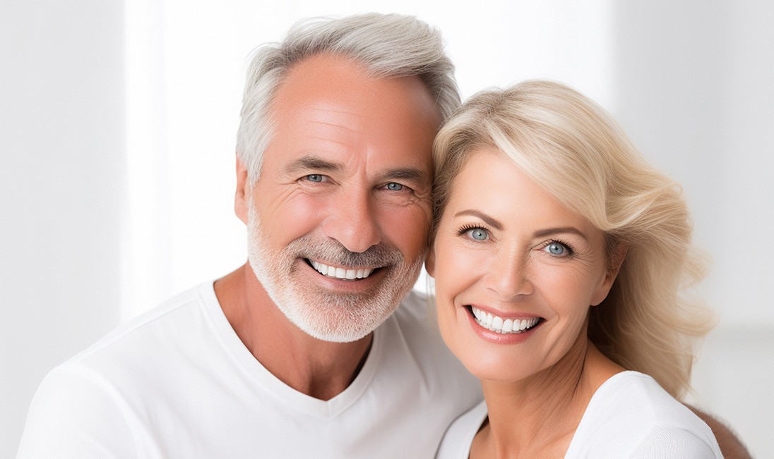 Mature couple with radiant smiles