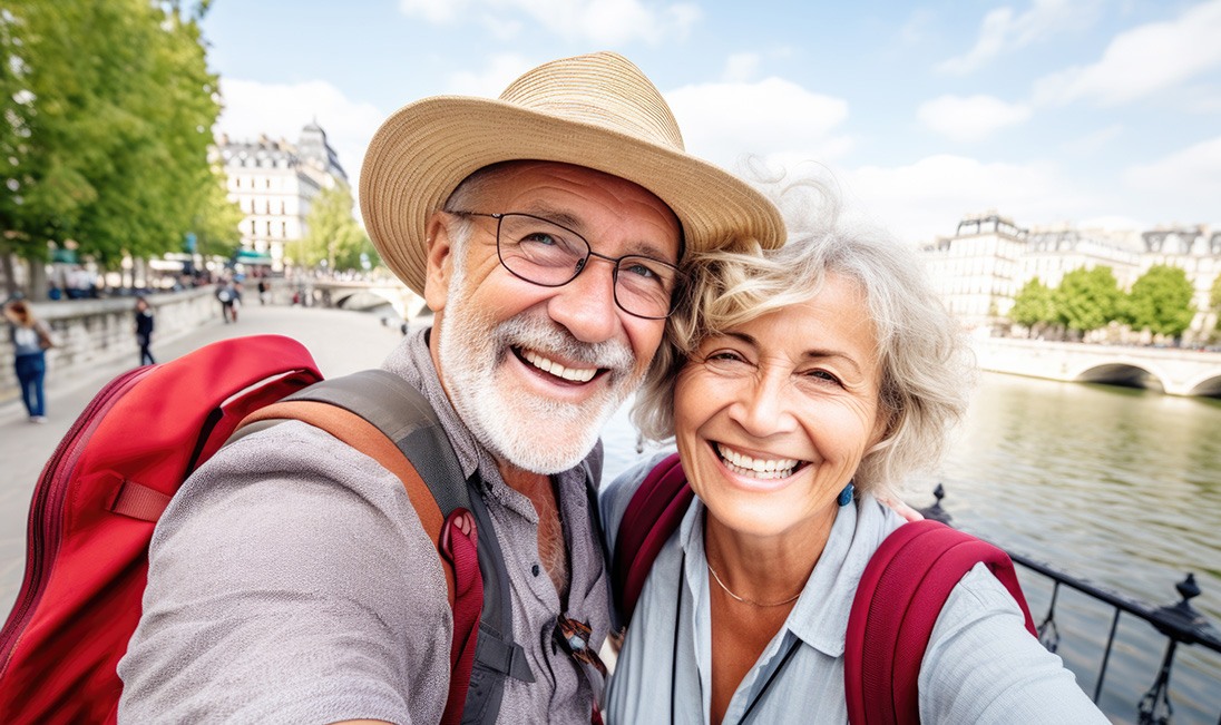 Thriving older couple taking selfie