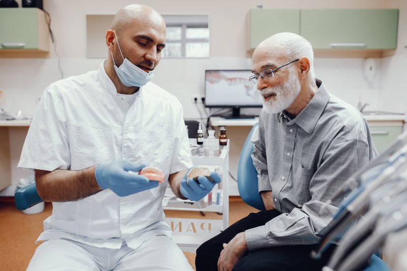 Patient talking to their dentist about dentures